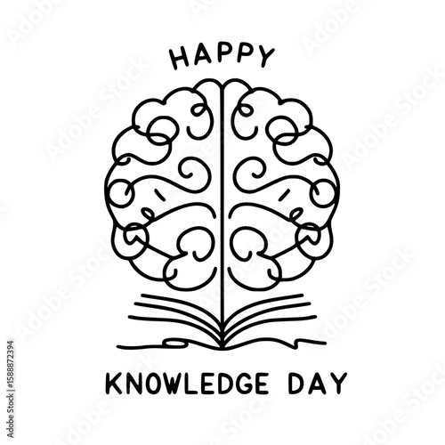 Happy Knowledge Day with a line art brain and open book design  