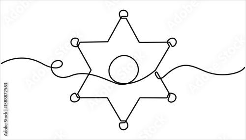 sheriff badge star continuous one line drawing. simple line art star badges. Sheriff badge icon. Sheriff star badge flat icon. Retro vintage sheriff star vector illustration.


