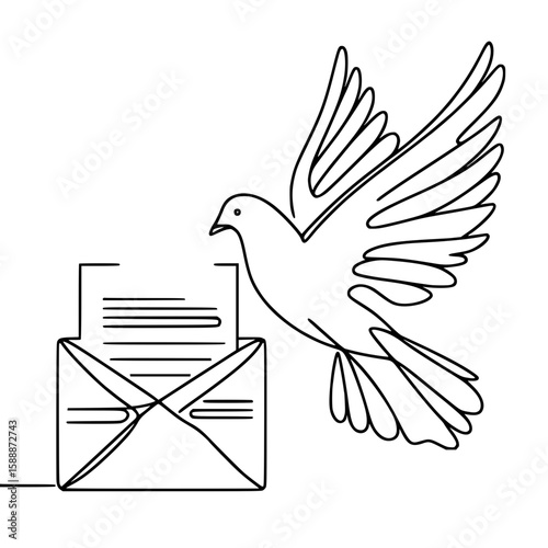 Line drawing of a dove carrying a message from an envelope  