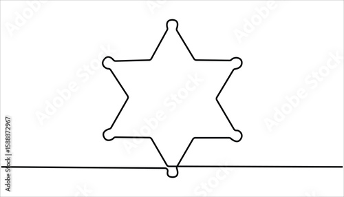 sheriff star continuous one line drawing, Sheriff Star Doodle, Scribbled star shape line art illustration. Premium Quality Design Element.