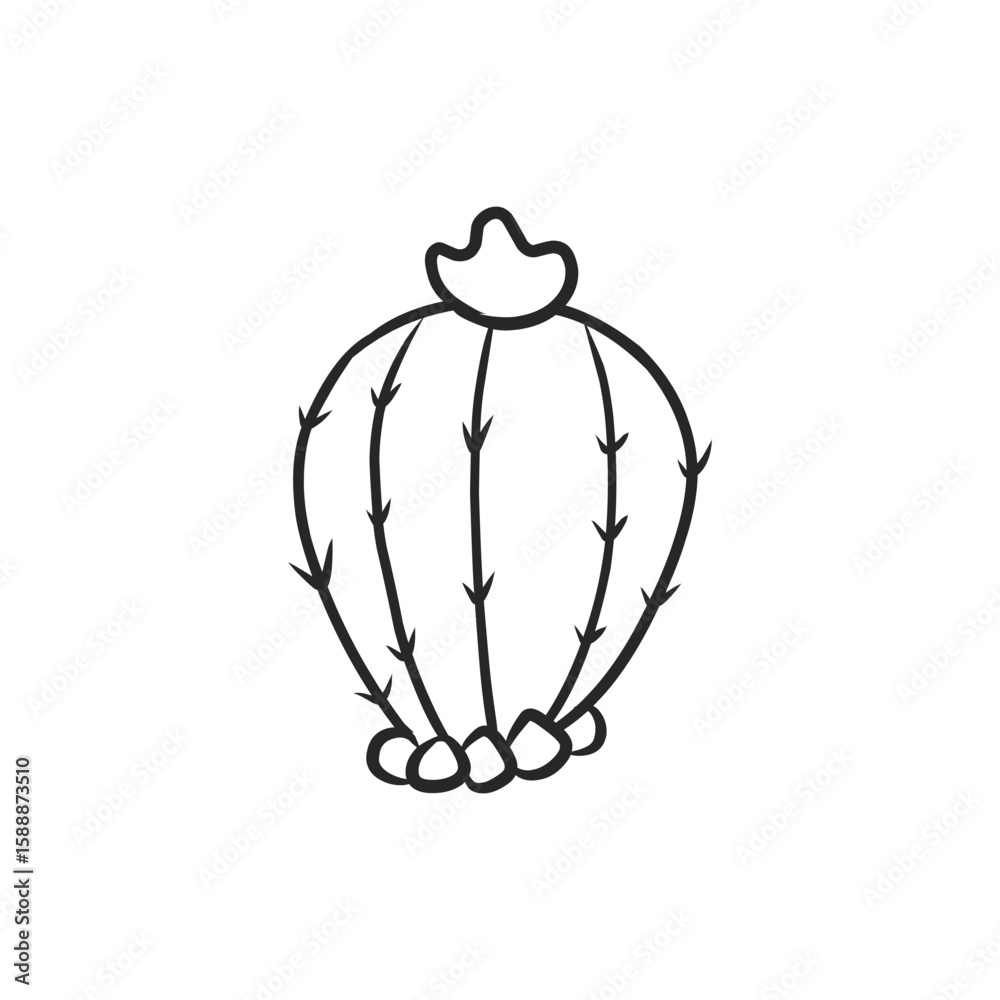 Obraz premium Simple Hand-Drawn Black and White Cactus Plant with Detailed Spines Illustration