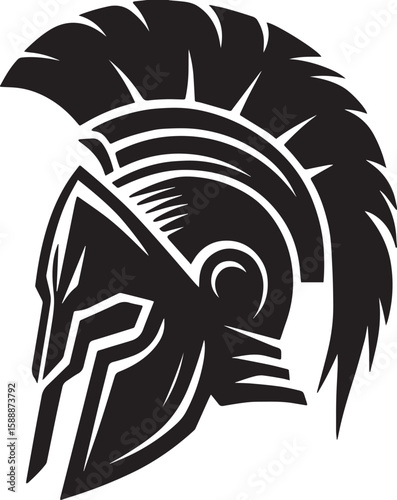 Print Stylized spartan warrior helmet with crest and face guard silhouette