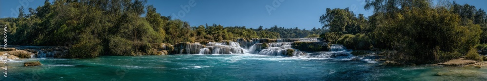 Breathtaking waterfall panorama nature scene 360 degrees hdr view of serene landscape Breathtaking waterfall panorama nature scene 360 degrees hdr view of serene landscape
