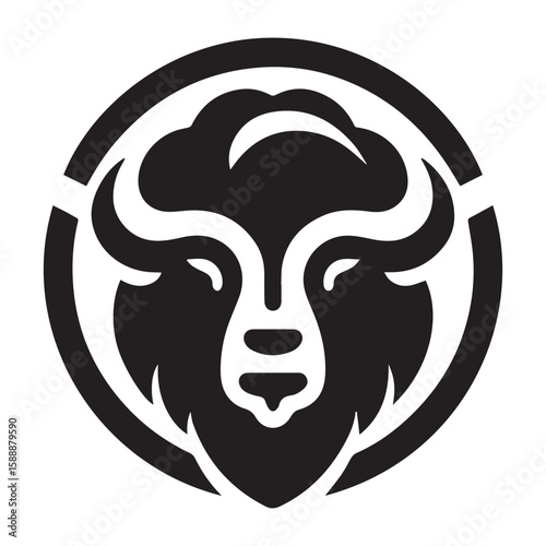 Minimalist bison animal with white background