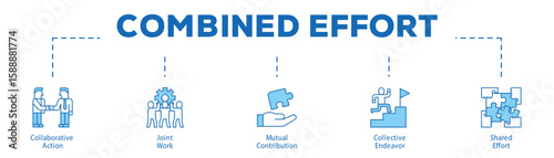 Combined Effort infographic icon bluetone flow process which consists of Collaborative Action, Joint Work, Mutual Contribution, Collective Endeavor, Shared Effort.