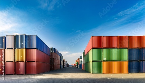 Wallpaper Mural colorful shipping containers stacked in a modern cargo yard with clear sky Torontodigital.ca