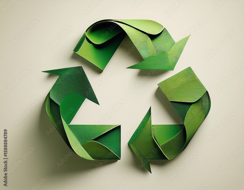 Obraz premium green recycling symbol made of cardboard on a clean white background