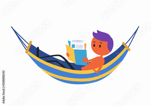 Relaxed Person Reading Book in Colorful Hammock Leisure Time Outdoors