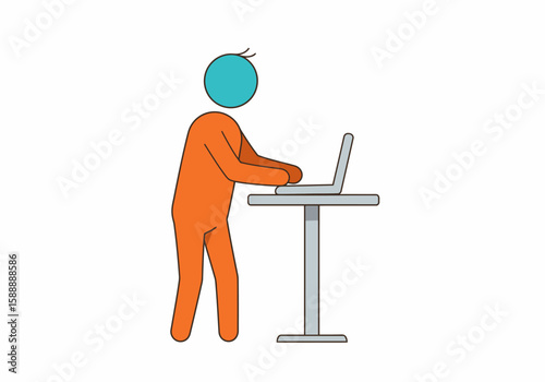 Cartoon Man Working on a Laptop at a Standing Desk