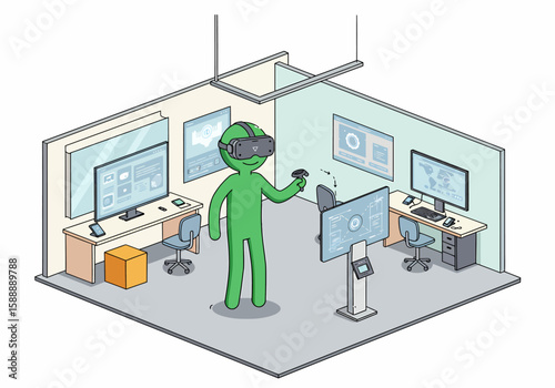 Futuristic Virtual Reality Technology Lab with Person Using VR Headset