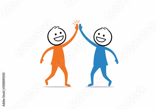 Two happy stick figures giving a high five in celebration of success and teamwork