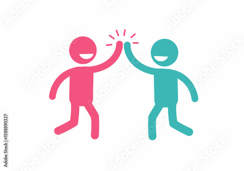 Two Abstract Figures Giving a High Five Celebrating Success and Teamwork