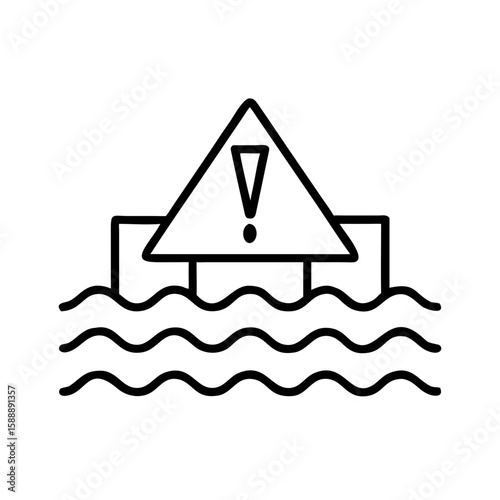 Warning sign floating on water with waves illustration  