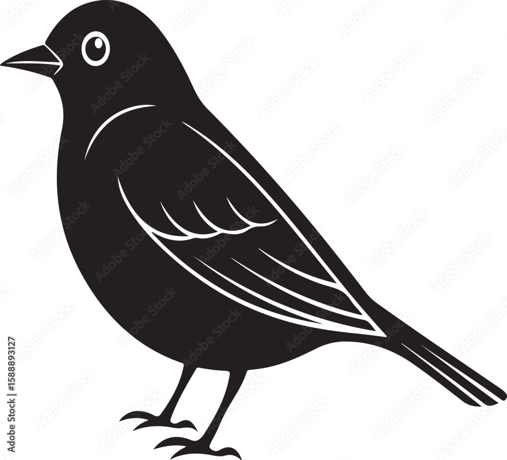 Obraz premium Simple black silhouette of a standing bird with fine outlines and minimalistic design