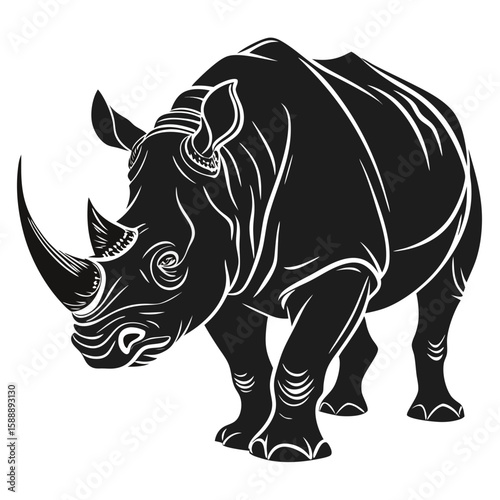 Rhinoceros walking forward, isolated on white background