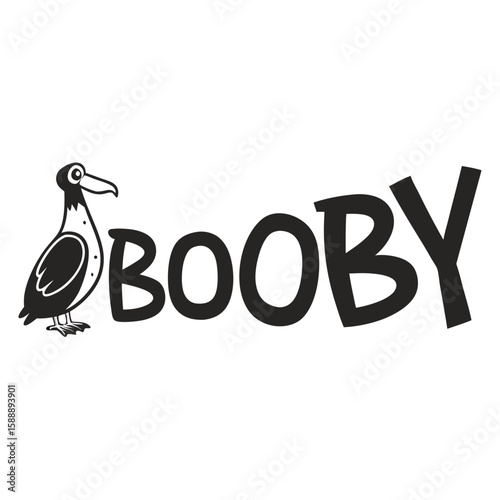 A cartoon booby bird next to the word booby