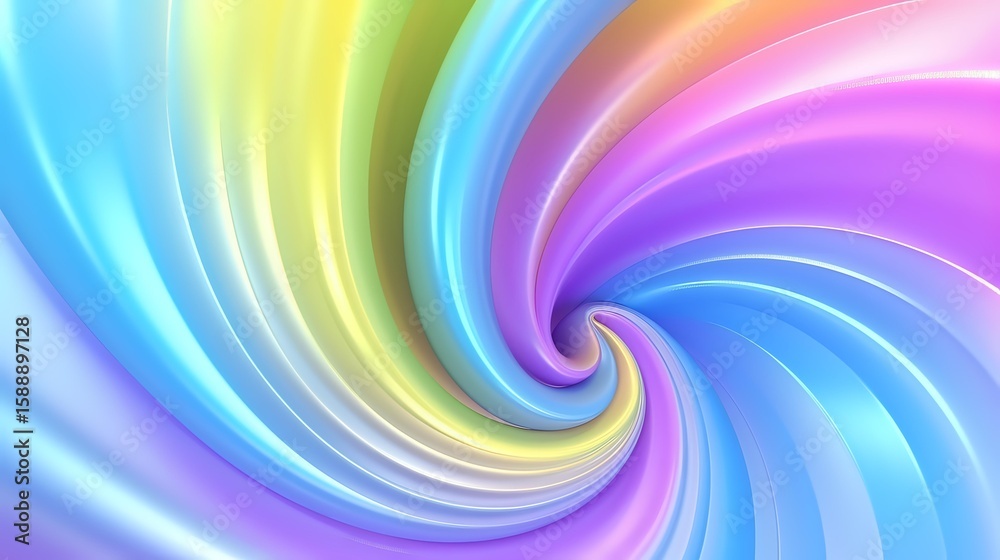 Obraz premium Vibrant rainbow spiral swirl pattern with smooth gradient transitions between blue, yellow, and pink hues creates dynamic motion effect on light background.