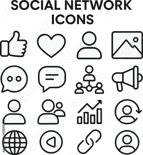 A collection of social media icons provides a vector set perfect for marketing, web design and illustrating social networking applications.