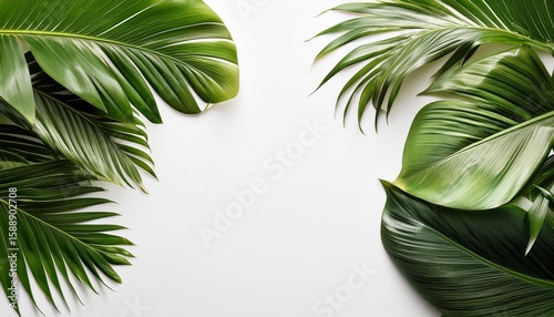 tropical green leaves on white background