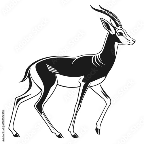 Gazelle antelope silhouette standing on grass isolated on white