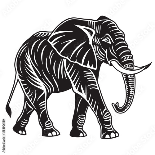 Tribal elephant illustration in black and white