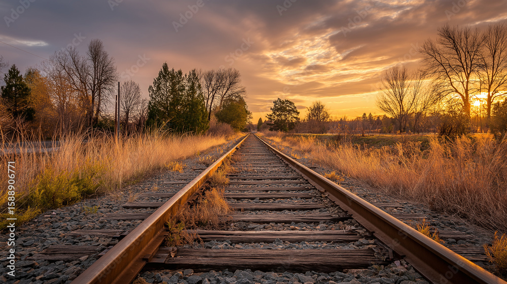 Fototapeta premium Golden Hour Railroad Sunset