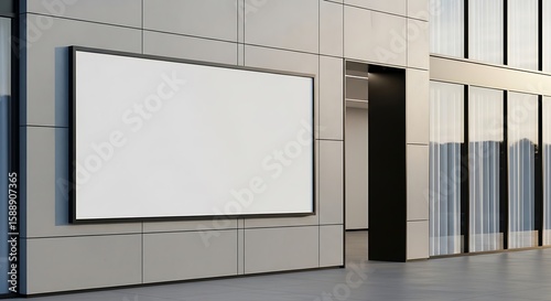 Blank Advertising Sign on Modern Building Exterior, Contemporary Architecture with Advertising Billboard