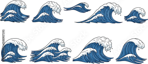 Ocean storm round wave set