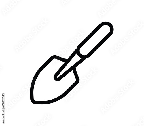 Black and White Outline of Garden Trowel Tool for Planting and Digging