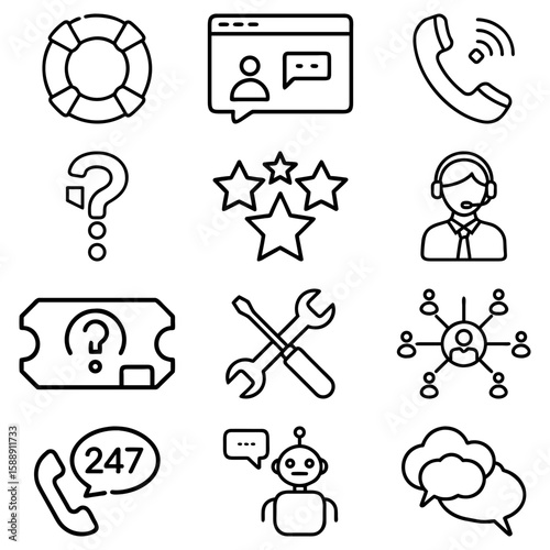 A collection of support and service icons including help, contact, and assistance symbols displayed