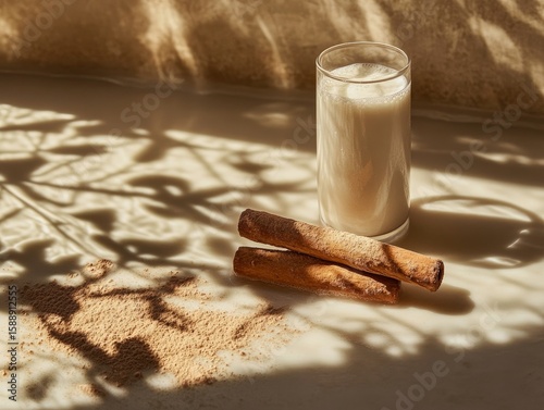 Silhouette of cinnamon puff against backlit milk surface