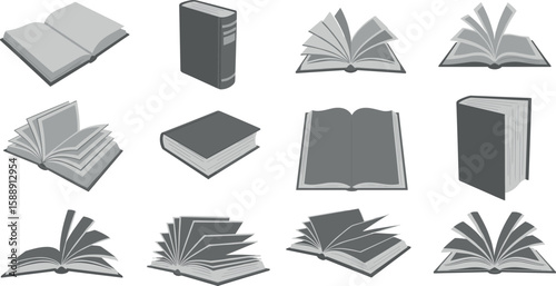 Opened and closed book icon set