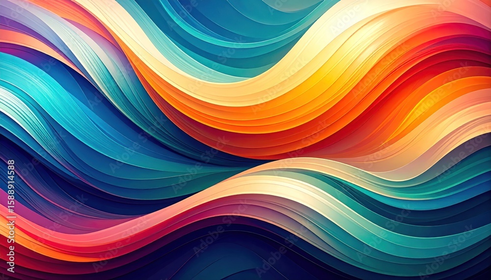 Obraz premium Abstract Wave Design Featuring A Multitude Of Colorful Swirls And Striations With Dynamic Light Effects
