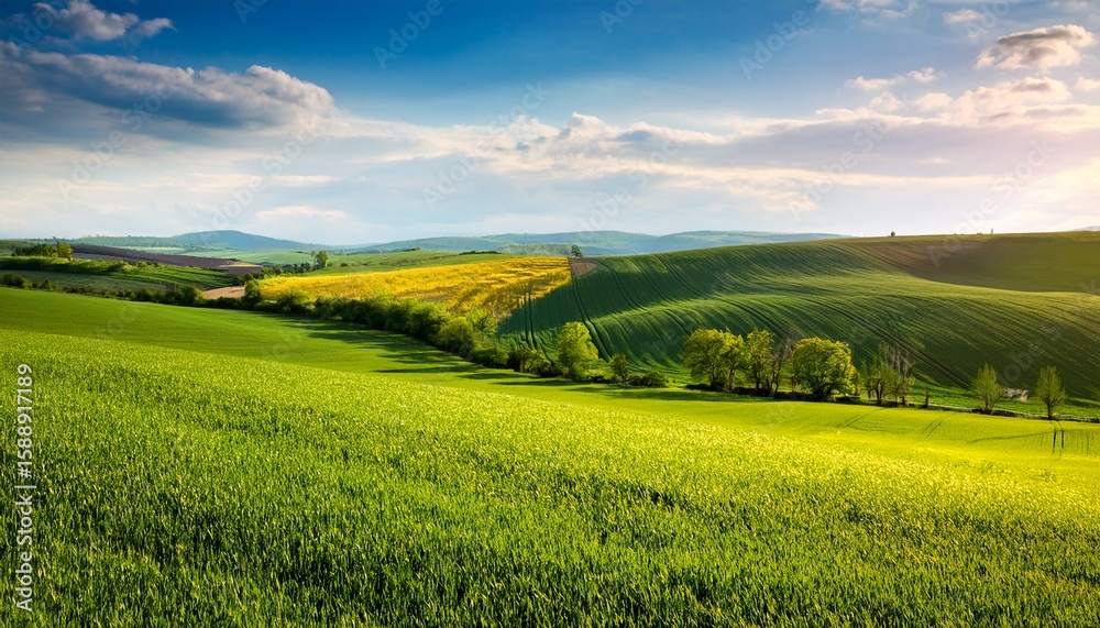 Fototapeta premium gorgeous rural landscape with green sunny spring hills south moravia region czech republic