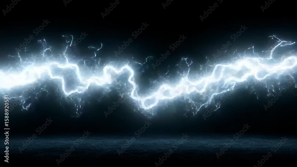 Intense white lightning bolts zigzagging across a dark blue stormy sky, creating dramatic electric tension and visual power of a natural thunderstorm event