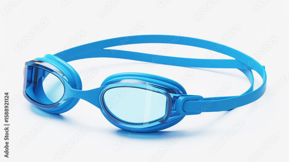 Fototapeta premium A product photograph of blue swimming goggles on a pure white background.
