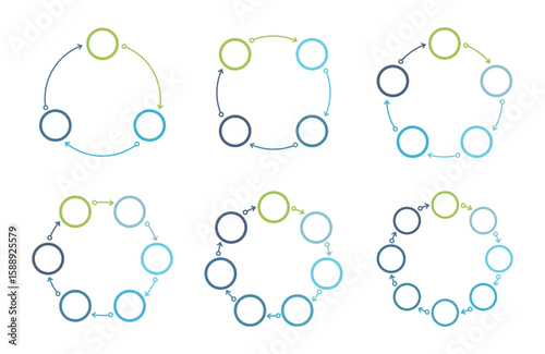 Circle diagram templates - 3, 4, 5, 6, 7 and 8 parts, circle infographics set, vector eps10 illustration