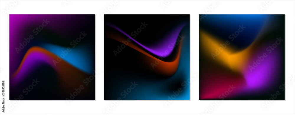 Naklejka premium SET GRADIENT LIQUID BLURRED COLOR. SQUARE DARK BACKGORUND DESIGN VECTOR TEMPLATE GOOD FOR POSTER, WALLPAPER, COVER, POSTER, FLYER, SOCIAL MEDIA, GREETING CARD