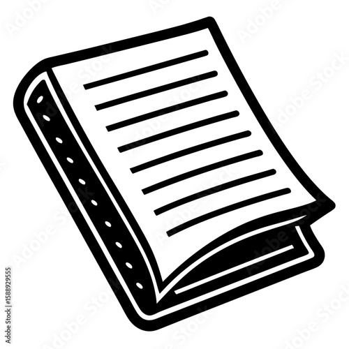 Black and White Icon of a Notebook with Lined Pages for Stationery Designs