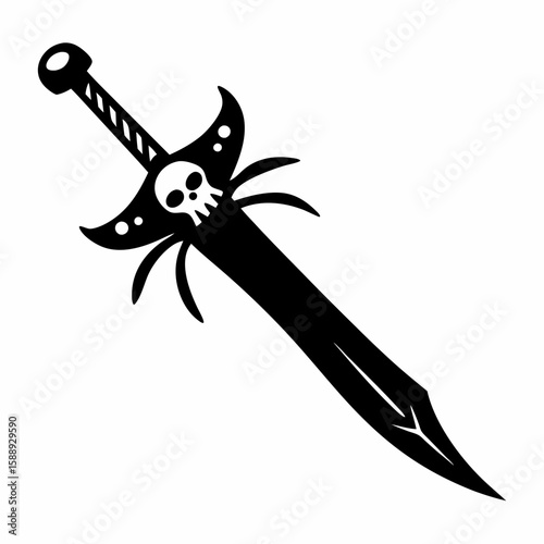 Skull Adorned Medieval Sword Icon Gothic Design for Fantasy Themes