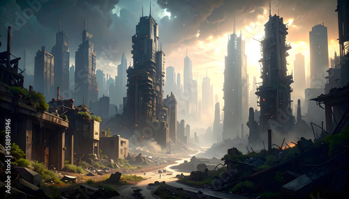 Post Apocalyptic Cityscape at Sunset