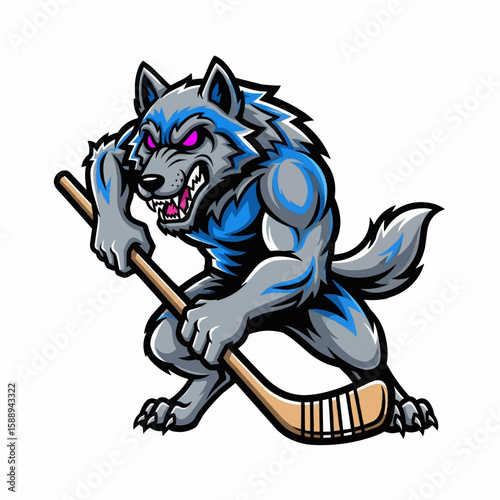 Wolf with Hockey Stick