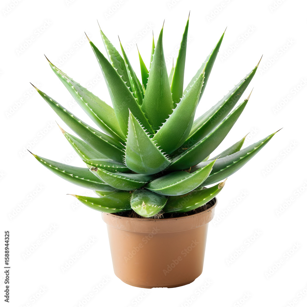 Fototapeta premium Potted aloe vera plant, vibrant green