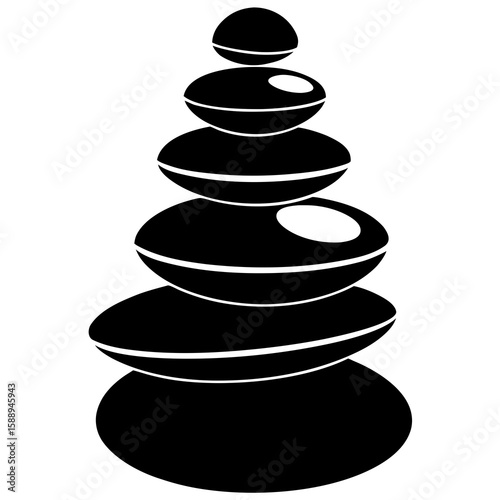 Black and White Stack of Smooth Pebbles Zen Balance Concept Illustration stones rocks