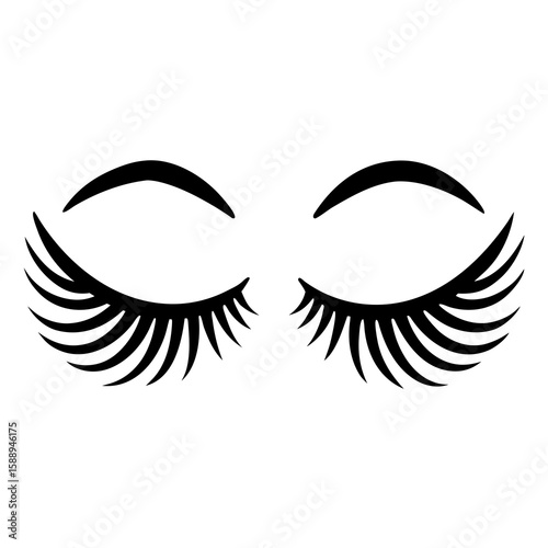 Minimalist Black Line Art Illustration of Closed Eyes with Long Eyelashes Beauty Icon long lashes black and white