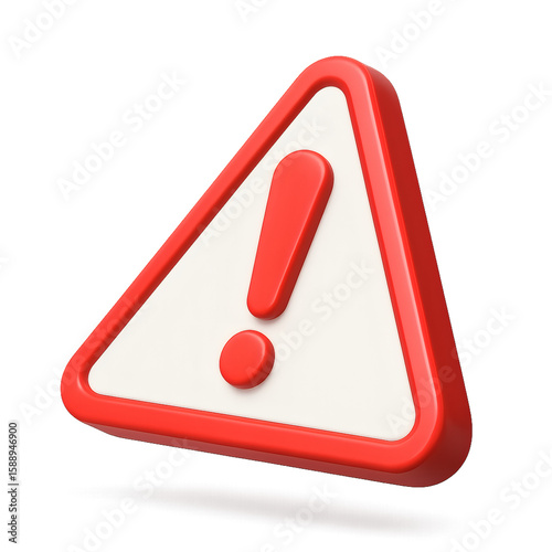 3D red warning triangle icon with white background and exclamation mark