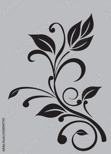 Ornamental Floral Leaf Design – Elegant Black Silhouette on White Background