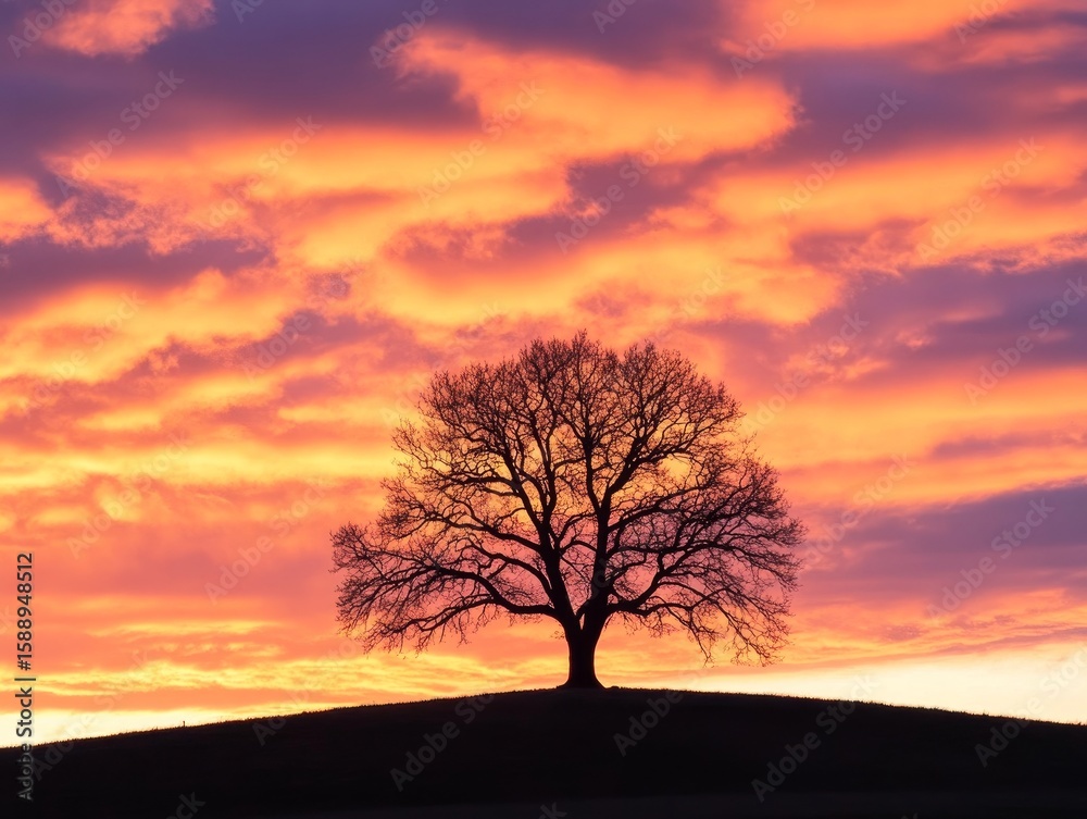 Silhouette of a lone tree against a dramatic sky Silhouette of a lone tree against a dramatic sky