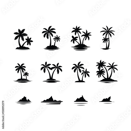 set of silhouettes of palms
