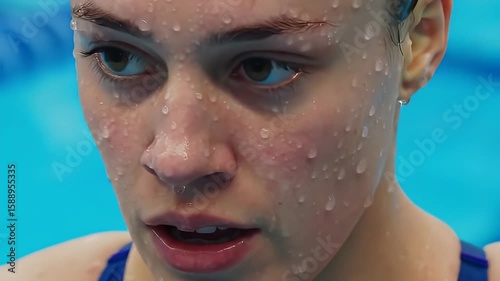 Determined swimmer staring down before event